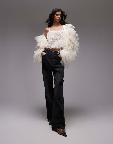 Topshop - Canottiera color crema con spalline sottili e decorazione 3D - view 1