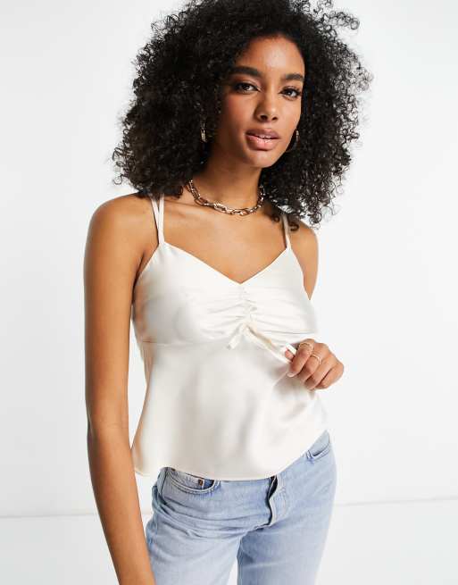 Topshop - Canottiera con arricciature sul davanti, color crema
