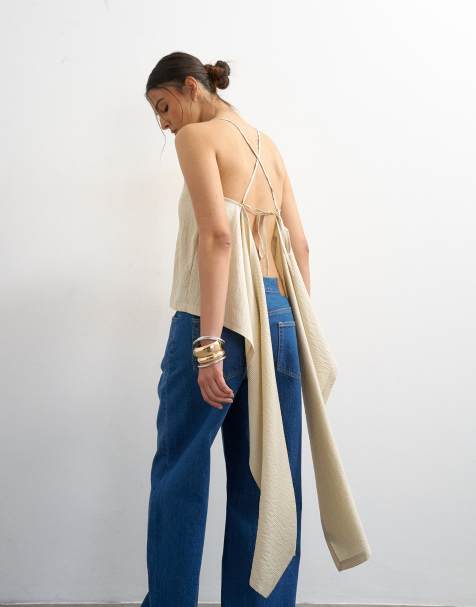 Topshop - Canottiera écru con scollo squadrato e drappeggio sul retro - view 1