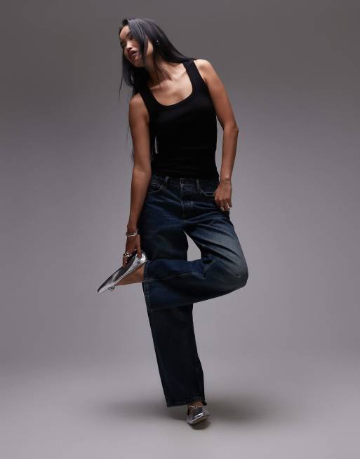 Topshop - Canottiera nera a coste con scollo profondo, 4 di 4