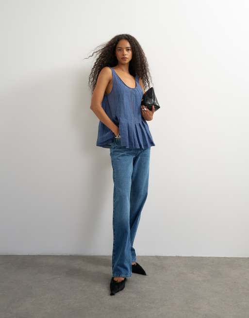 Topshop - Canottiera senza maniche indaco trasparente con pinces, 3 di 4