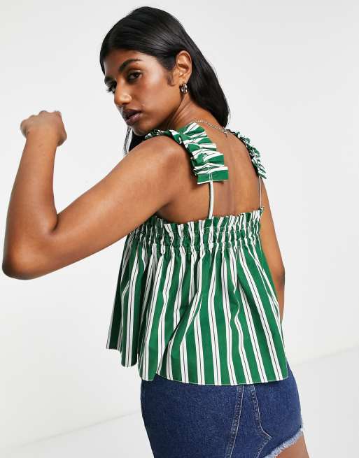 Topshop - Canottiera verde a righe con volant sulle spalline, 2 di 4