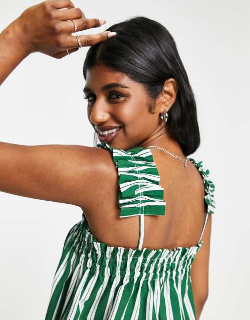 Topshop - Canottiera verde a righe con volant sulle spalline, 3 di 4