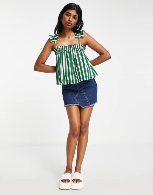 Topshop - Canottiera verde a righe con volant sulle spalline, 4 di 4
