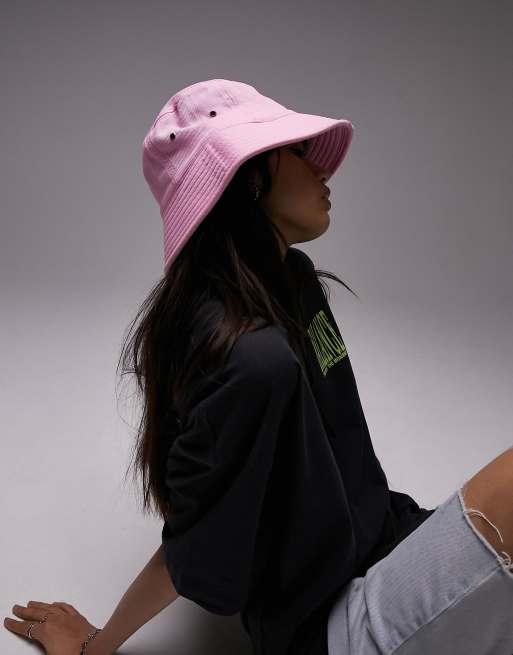 Topshop - Canvas bucket hat met trekkoord in roze