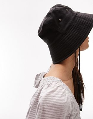 Topshop canvas bucket hat with toggle in black