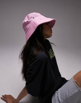 Topshop canvas bucket hat with toggle in pink