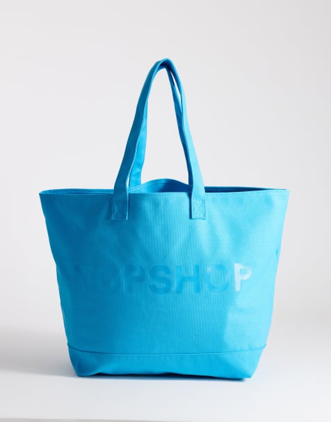 Topshop canvas tote bag in turquoise - view 1