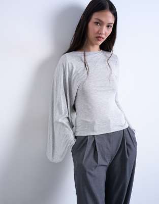 Topshop Cape Detail Long Sleeve Top In Gray