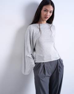 Cape detail long sleeve top in grey marl