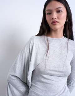 Model wearing Cape detail long sleeve top in grey marl