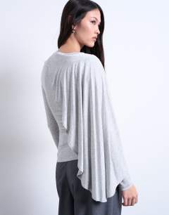 Model wearing Cape detail long sleeve top in grey marl