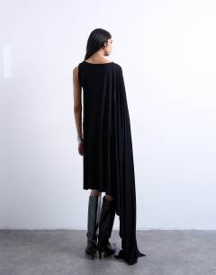 Model wearing Cape detail midi dress in black