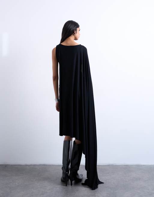 Topshop cape detail midi dress in black, 2 of 4