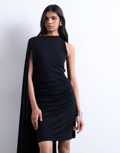 Model wearing Cape detail midi dress in black