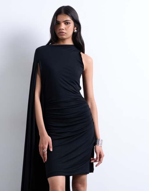 Topshop cape detail midi dress in black, 3 of 4