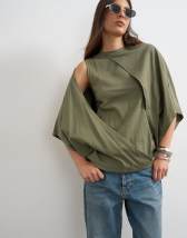 Topshop cape draped tee in khaki