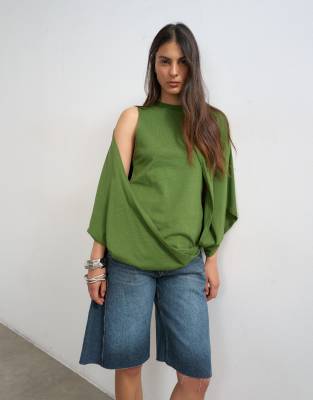 Topshop Cape Draped Tee In Green