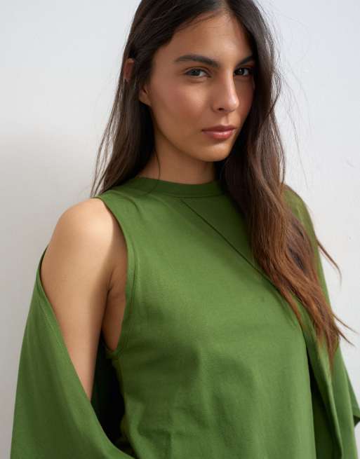 Topshop cape draped tee in pesto green, 4 of 4