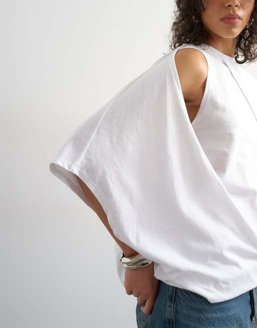 Topshop cape draped tee in white, 2 of 4
