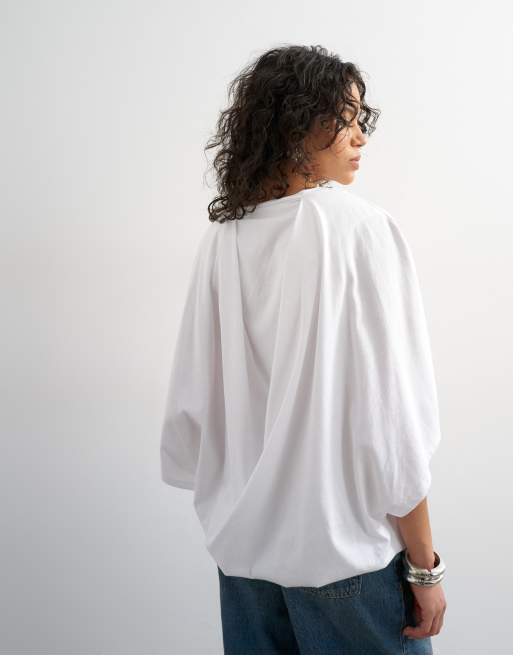 Topshop cape draped tee in white, 4 of 4