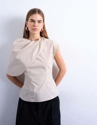 Topshop Cape Structured Top In Neutral