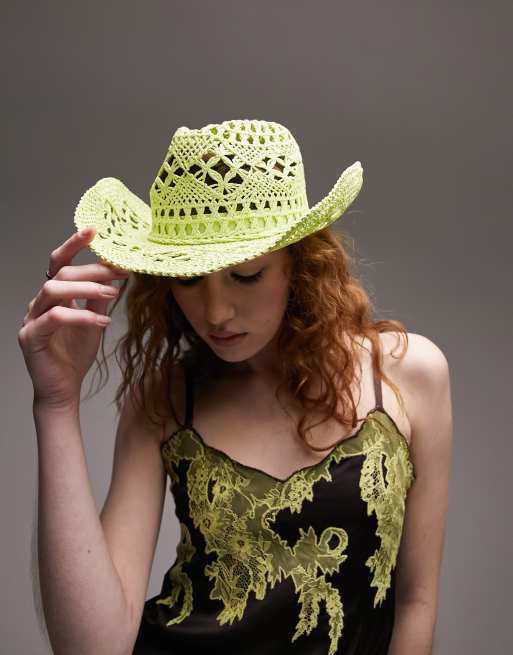 Topshop - Cappello da cowboy intrecciato color lime