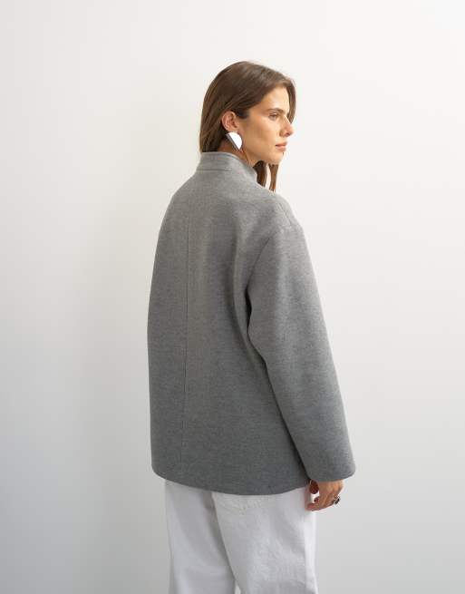 Topshop cappotto blazer formale grigio con alamari, 2 di 4