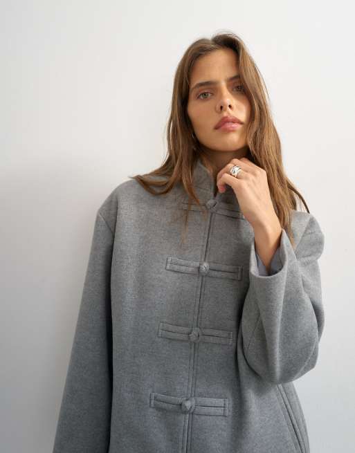 Topshop cappotto blazer formale grigio con alamari, 4 di 4