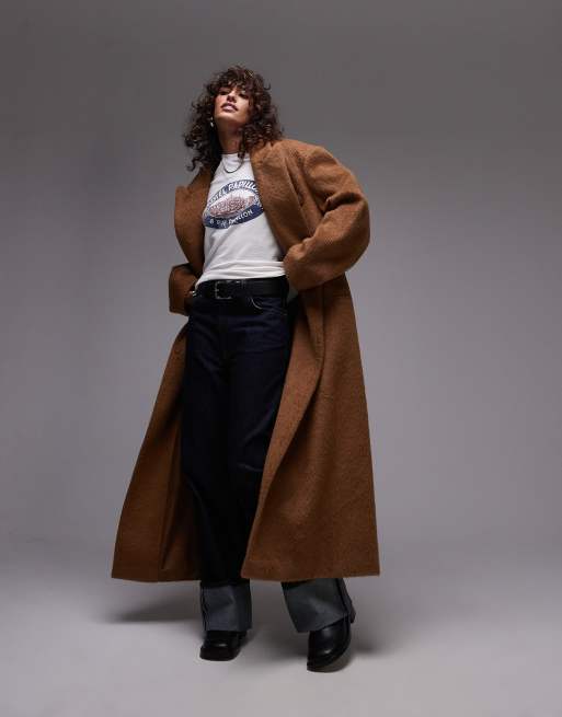 Topshop Cappotto color cammello in tessuto spazzolato con bottoni a pressione ASOS
