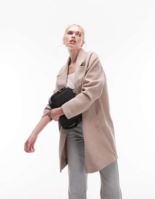 Topshop - Cappotto corto doppiopetto casual color avena 