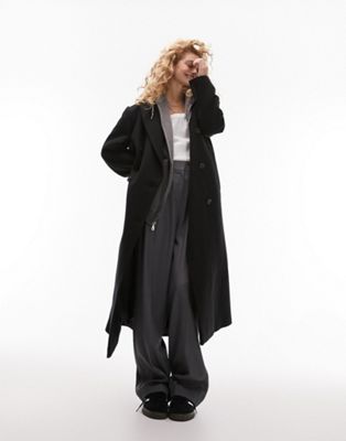 Topshop statement shoulder wool coat in black - ASOS Price Checker