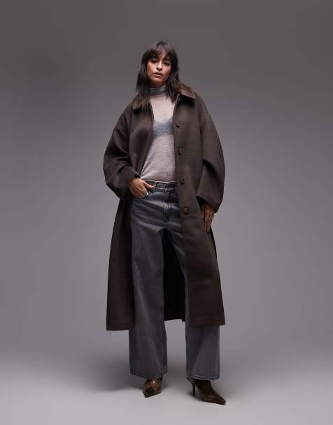 Topshop - Cappotto elegante taglio lungo marrone con cintura - view 1