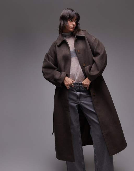 Topshop - Cappotto elegante taglio lungo marrone con cintura, 4 di 4