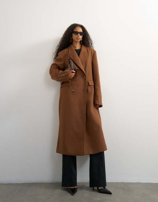 Topshop cappotto formale doppiopetto lungo color toffee, 1 di 4