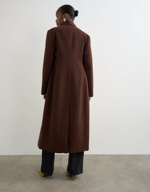 Topshop cappotto formale lungo color cioccolato, 3 di 4