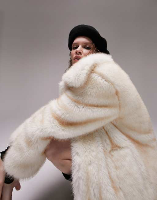 Topshop - Cappotto in pelliccia sintetica color crema