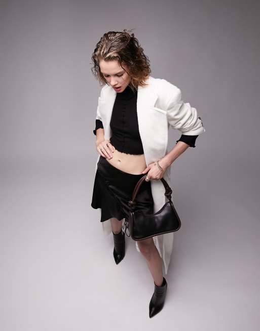 Topshop - Cappotto lungo avvolgente bianco allacciato in vita
