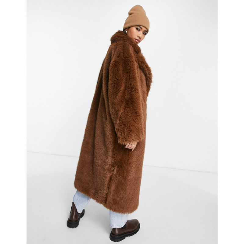 Cappotti e Giacche Cappotti Topshop - Cappotto lungo in pelliccia sintetica cioccolato