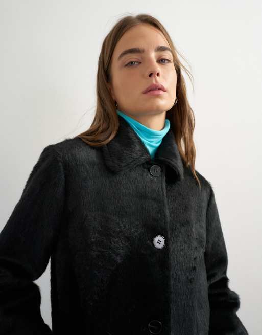 Topshop cappotto lungo in pelliccia sintetica nero, 2 di 4