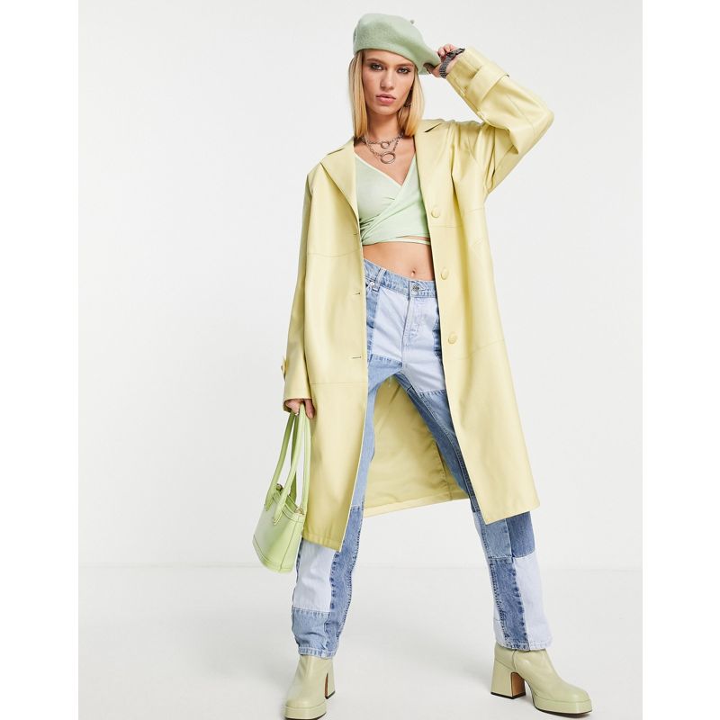 Donna Cappotti e Giacche Topshop - Cappotto media lunghezza in ecopelle PU color limone