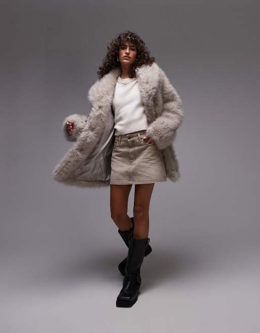 Topshop - Cappotto midi multicolore in pelliccia sintetica