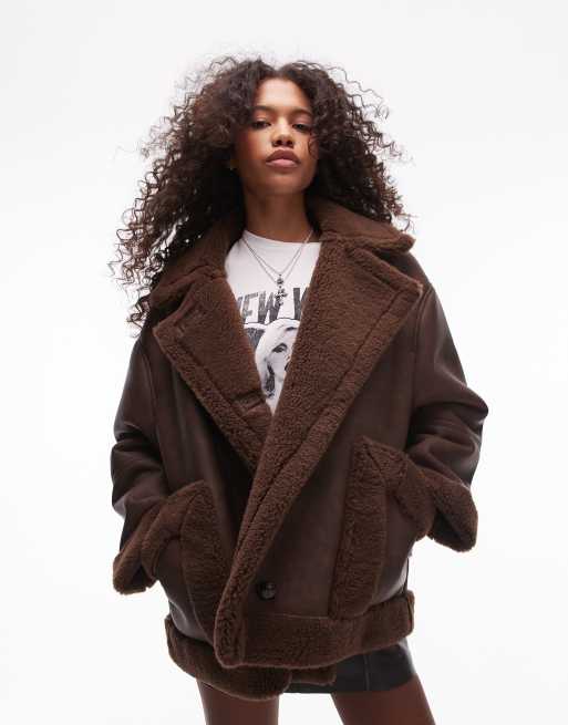 Topshop - Cappotto oversize color cioccolato
