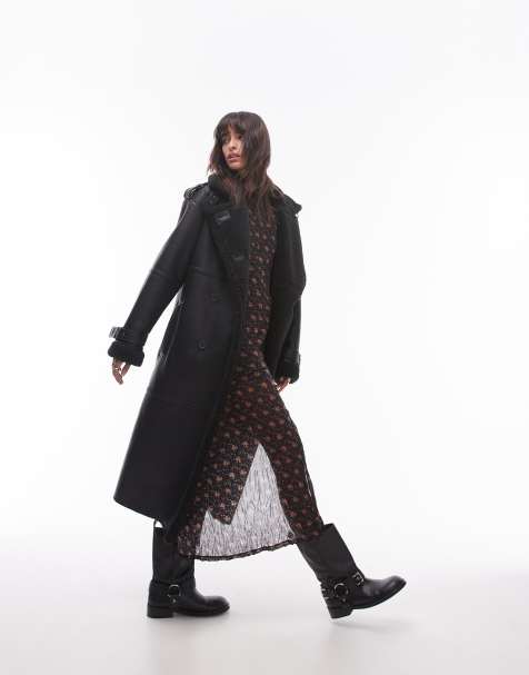 Topshop - Cappotto oversize stile aviatore in pile borg nero - view 1