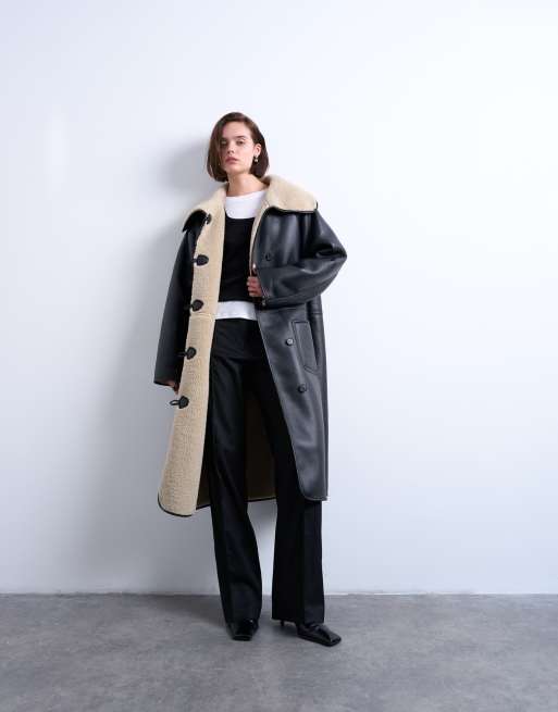 Topshop - Cappotto oversize taglio lungo color nero e crema