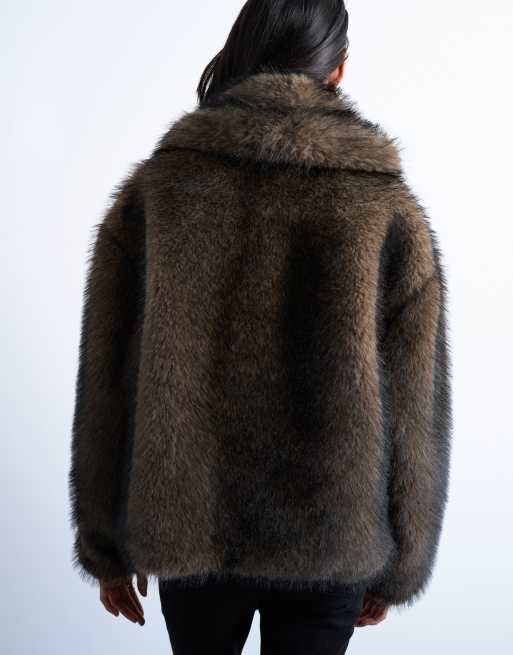 Topshop - Cappotto sciallato squadrato color visone in pelliccia sintetica, 4 di 4