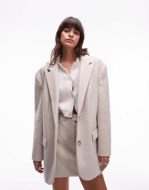 Topshop - Cappotto stile blazer effetto lana color avena, 4 di 4