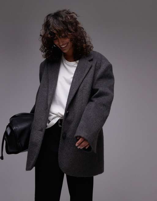 Topshop - Cappotto stile blazer effetto lana spazzolata grigio, 2 di 4