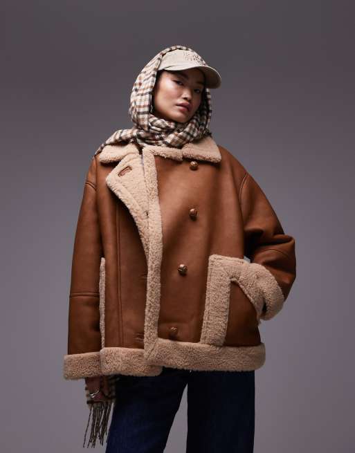 Topshop - Cappotto stile pilota color cuoio oversize