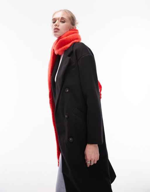 Topshop - Cappotto taglio lungo doppiopetto nero